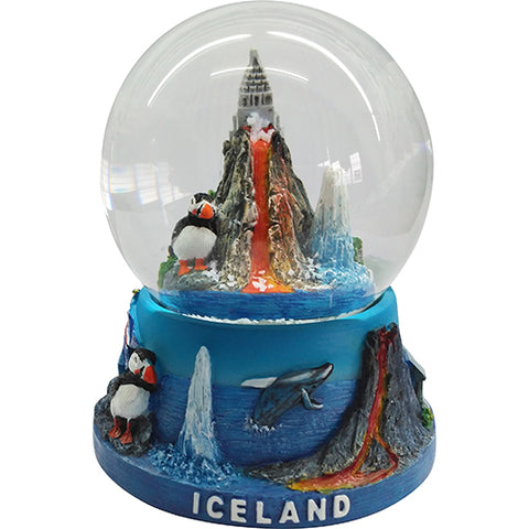 Snowglobe - Volcano, Geyser, Hallgrímskirkja & Puffin - 45mm