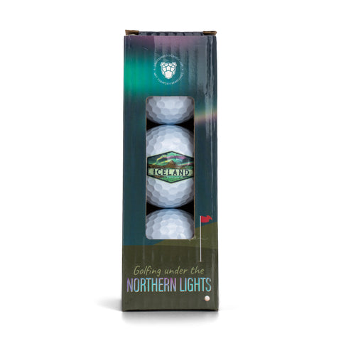 Set of 3 Golf balls - Kirkjufell Mountain & The Northern Lights