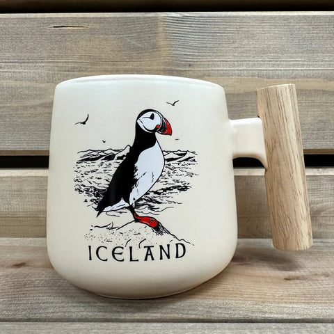 Puffin  - Ceramic Mug w/ wooden handle