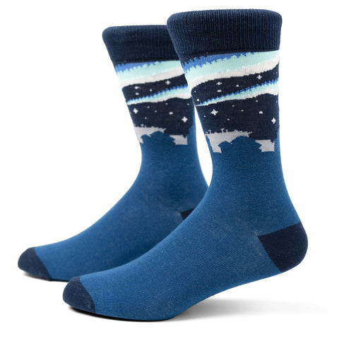 The Northern Lights & Hallgrímskirkja Church Socks - Blue