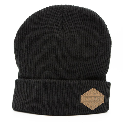 Beanie - Leather Patch - Mountains - Black - Idontspeakicelandic