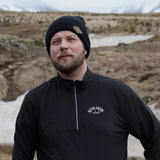 Beanie - Leather Patch - Mountains - Black