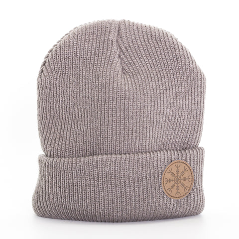 Beanie - Leather Patch - Helm of Awe rune - Gray