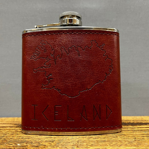Iceland Runeletter - Leather Hip Flask