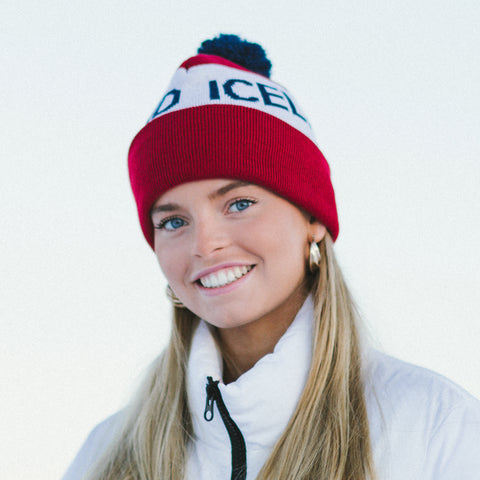 Iceland Beanie with Pom - Red/White - Idontspeakicelandic