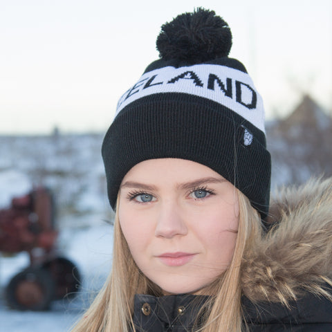 Iceland Beanie with Pom - Black/White - Idontspeakicelandic