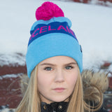 Iceland Beanie with Pom - Teal/Pink - Idontspeakicelandic