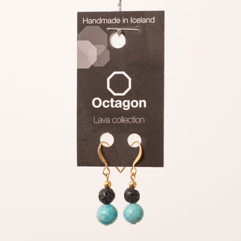 Octagon Lava Collection Earrings - Black/Turkish blue Beads