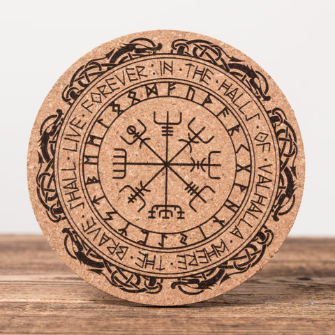 Rune Forvever in Valhalla - Set of 6 Round Cork Coasters - Idontspeakicelandic