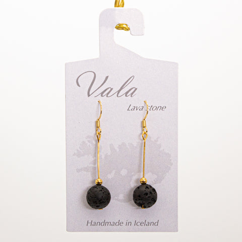 Vala Lava Stone Earrings - Black/Gold Rod Big Bead